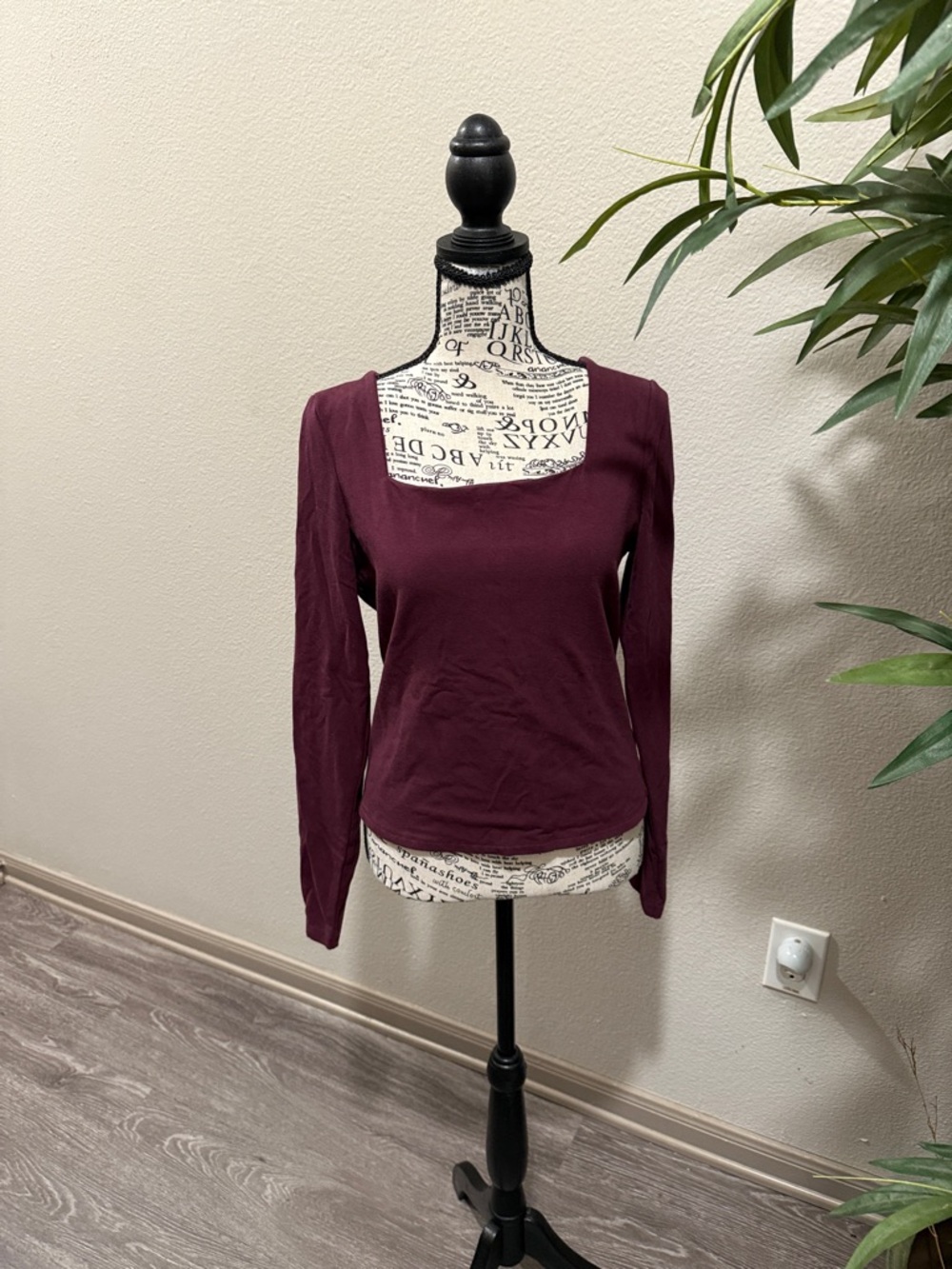 Express Long Sleeve Square Neck Tee in Burgundy